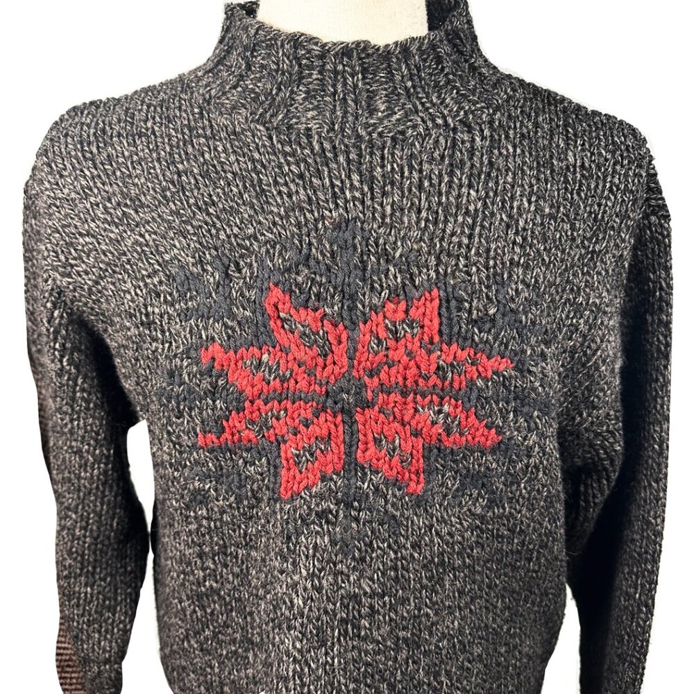 Timberland Nordic Snowflake Wool Sweater Men L Gray Handknit Mock Neck Y2K - Picture 2 of 7